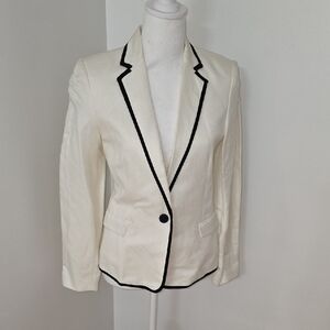 Mango Women's Cream Blazer with Black Piping